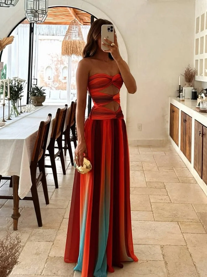 Tilly | Elegant Ombre Cutout Strapless Maxi Dress