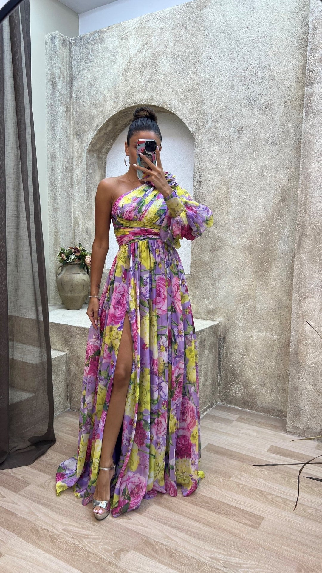 Evy | Elegant One-Shoulder Floral Maxi Dress With Slit