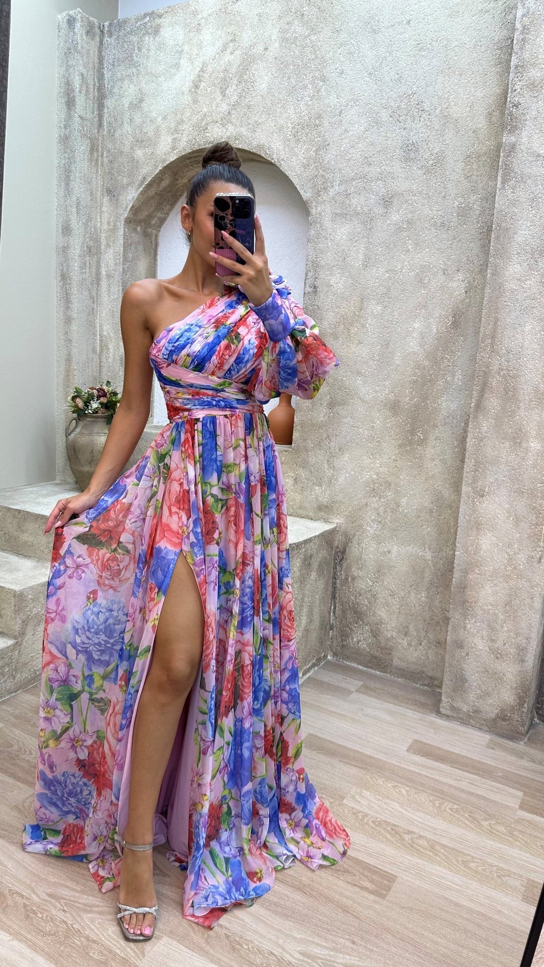 Evy | Elegant One-Shoulder Floral Maxi Dress With Slit