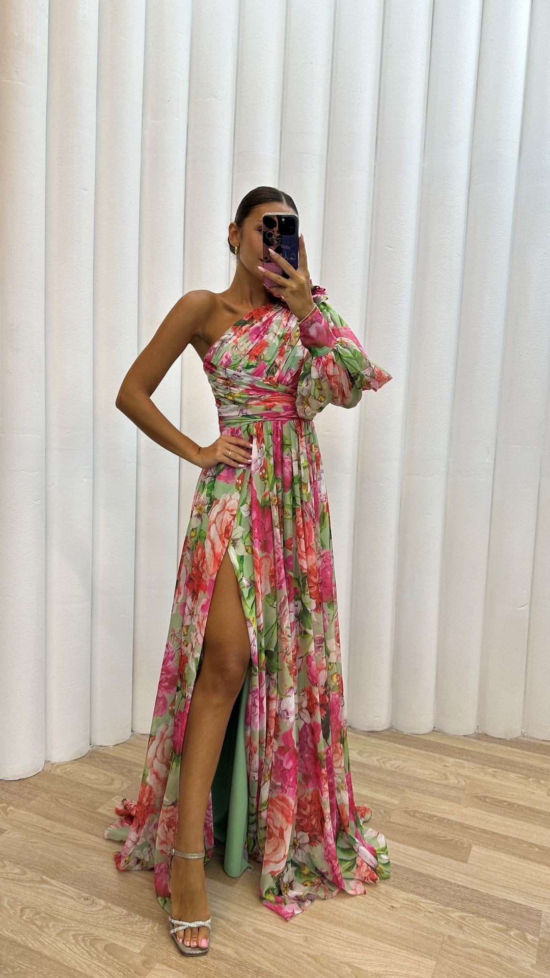 Evy | Elegant One-Shoulder Floral Maxi Dress With Slit