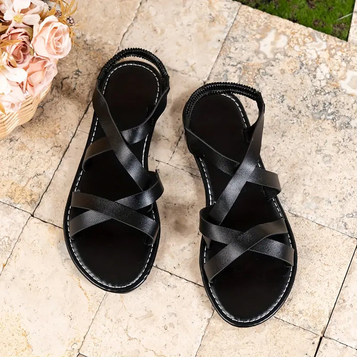 Serena | Stylish White Criss-Cross Flat Sandals