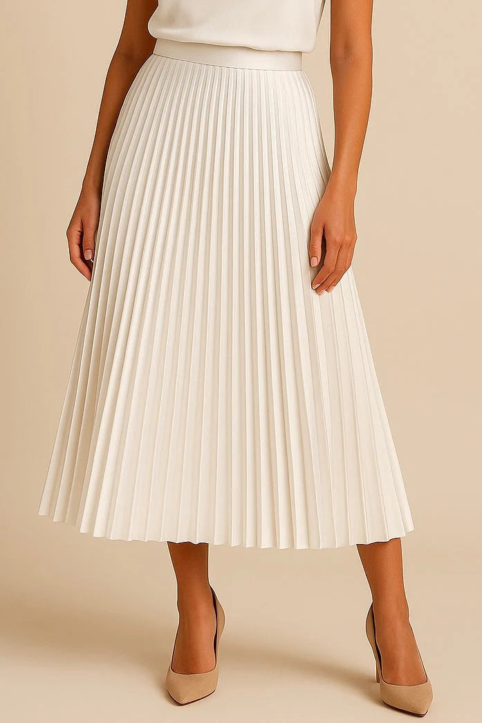 Margot | Elegant Black Pleated High Waist Midi Skirt