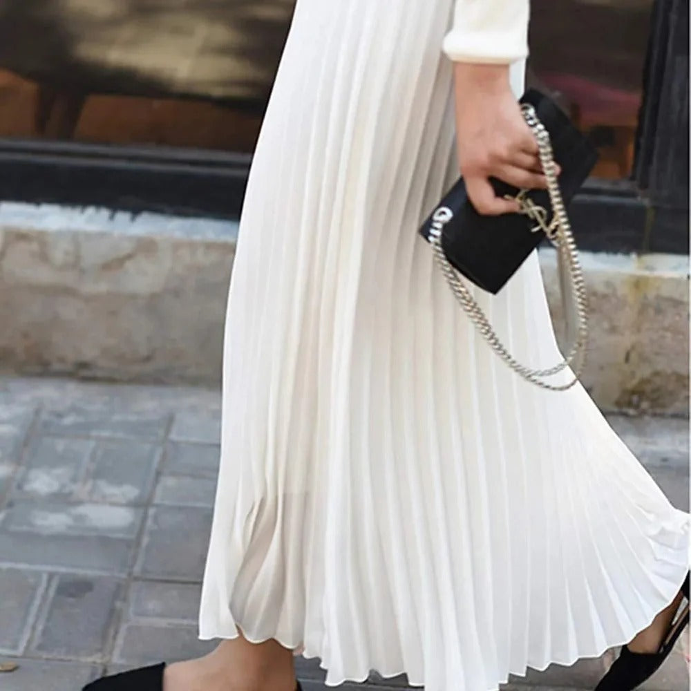 Margot | Elegant Black Pleated High Waist Midi Skirt