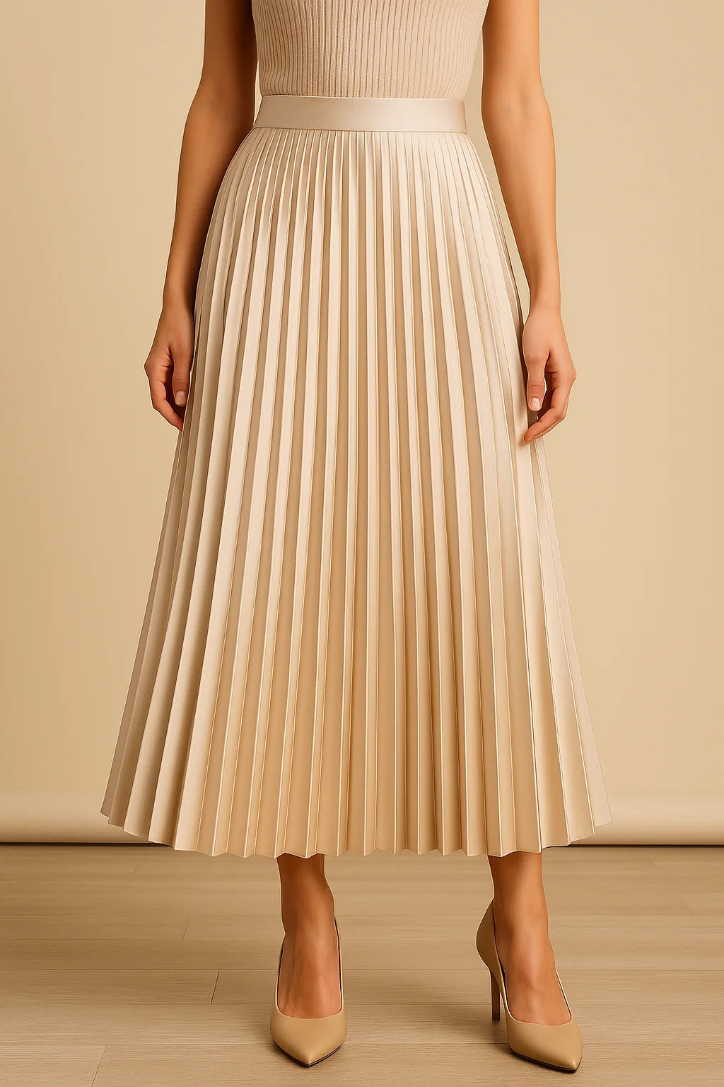Margot | Elegant Black Pleated High Waist Midi Skirt