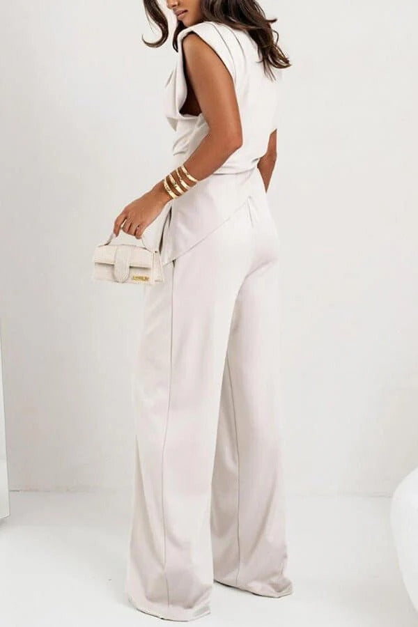 Serena | Elegant Draped Two Piece Set With Wide Leg Pants