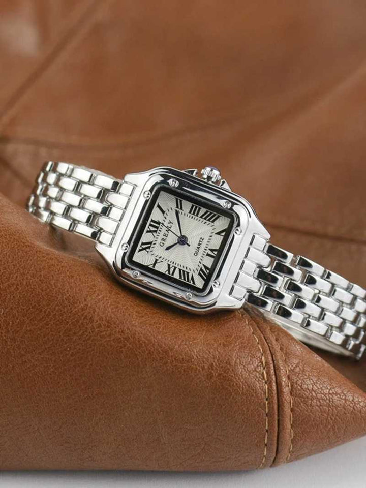 Evelyn | Elegant Square Face Gold Quartz Watch With Roman Numerals