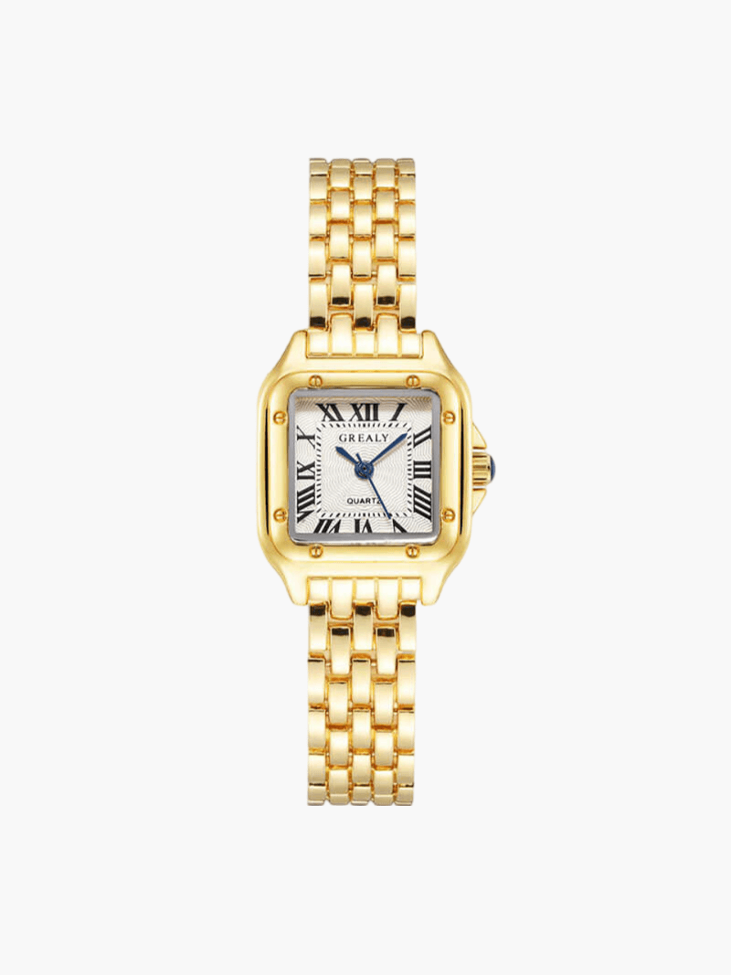 Evelyn | Elegant Square Face Gold Quartz Watch With Roman Numerals
