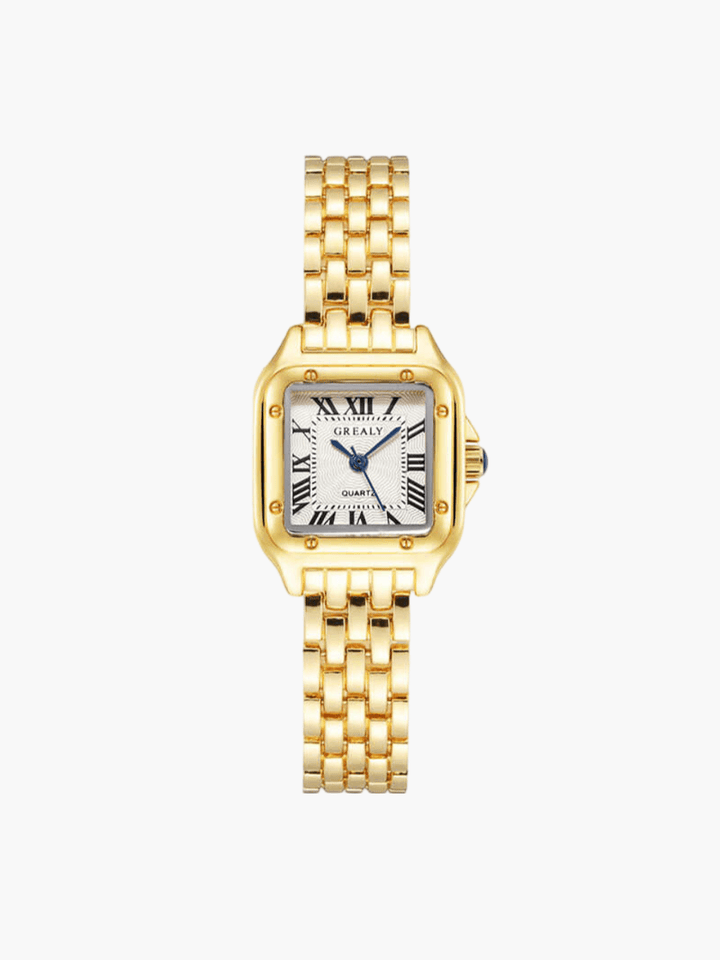 Evelyn | Elegant Square Face Gold Quartz Watch With Roman Numerals