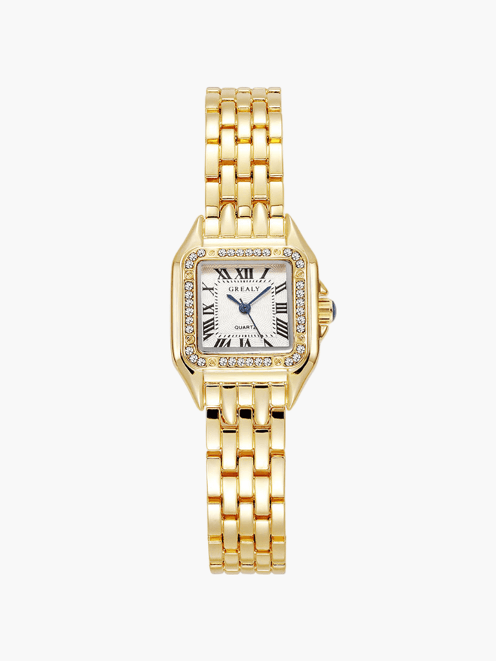 Evelyn | Elegant Square Face Gold Quartz Watch With Roman Numerals