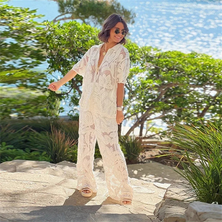 Vivienne | Elegant Crochet Two-Piece Set With V-Neck Top