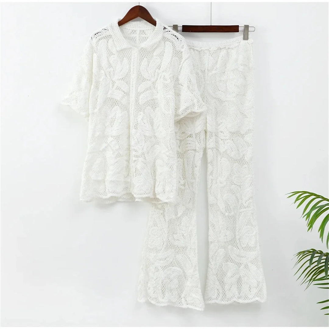 Vivienne | Elegant Crochet Two-Piece Set With V-Neck Top