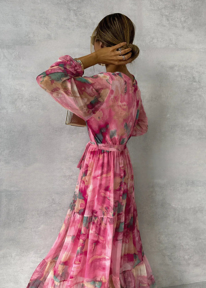 Serena | Elegant Tiered V-Neck Floral Maxi Dress With Wrap Silhouette