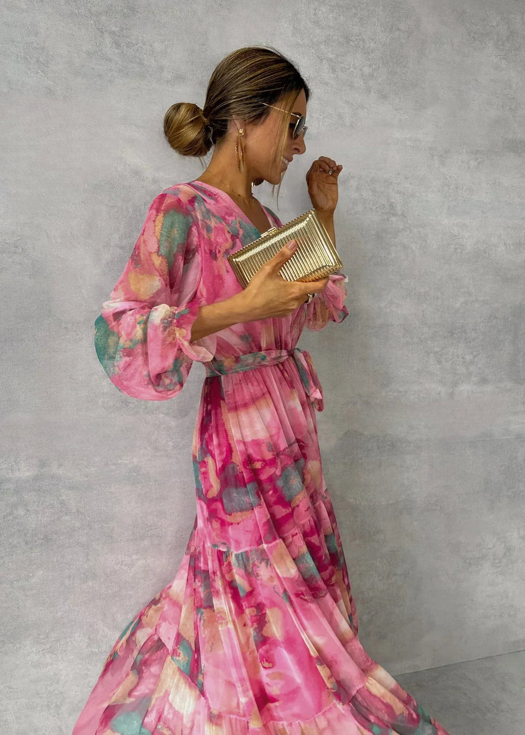 Serena | Elegant Tiered V-Neck Floral Maxi Dress With Wrap Silhouette