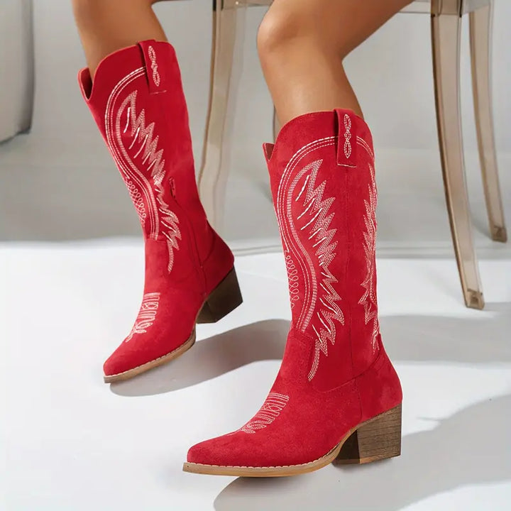Serena | Elegant Embroidered Western Knee-High Boots