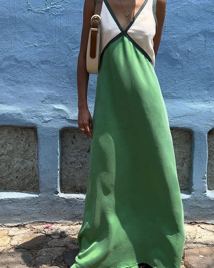 Memphis | Chic V-Neck Colorblock Maxi Dress