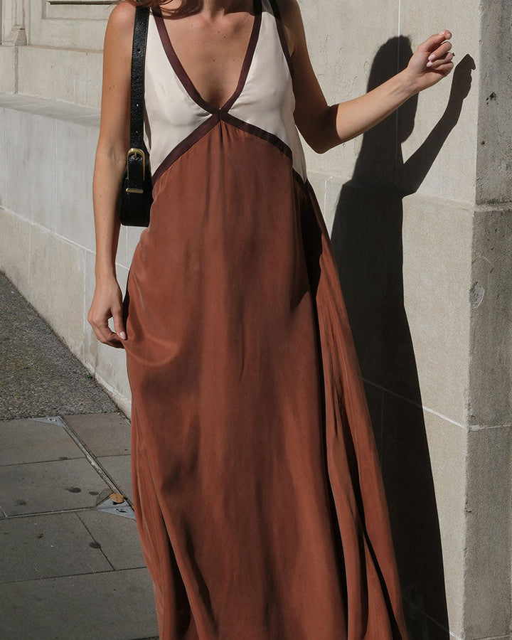 Memphis | Chic V-Neck Colorblock Maxi Dress