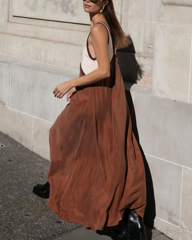 Memphis | Chic V-Neck Colorblock Maxi Dress