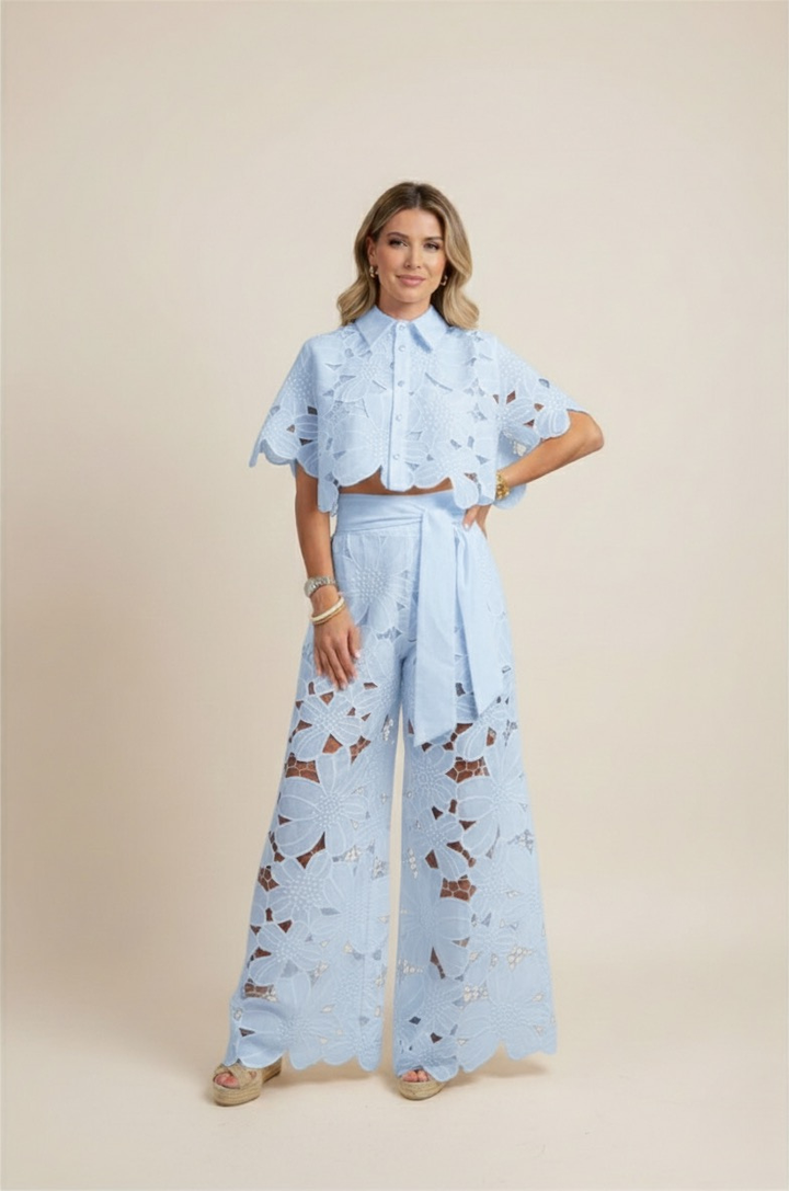 Elyse | Elegant White Floral Cutout Two-Piece Set