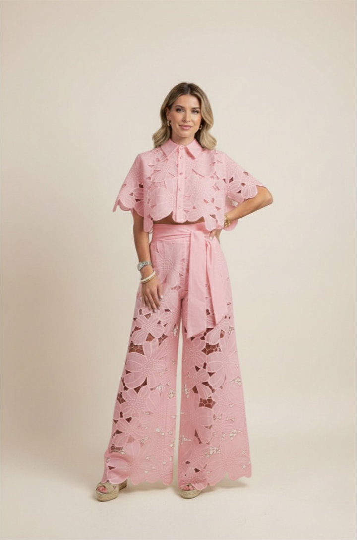 Elyse | Elegant White Floral Cutout Two-Piece Set