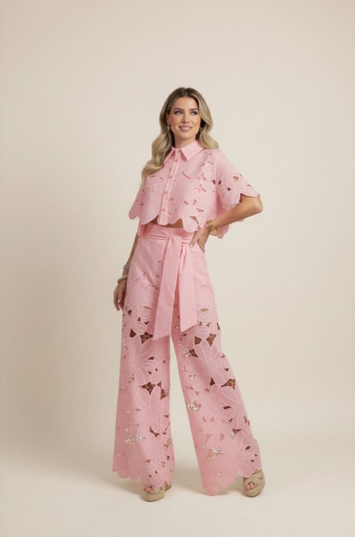 Elyse | Elegant White Floral Cutout Two-Piece Set