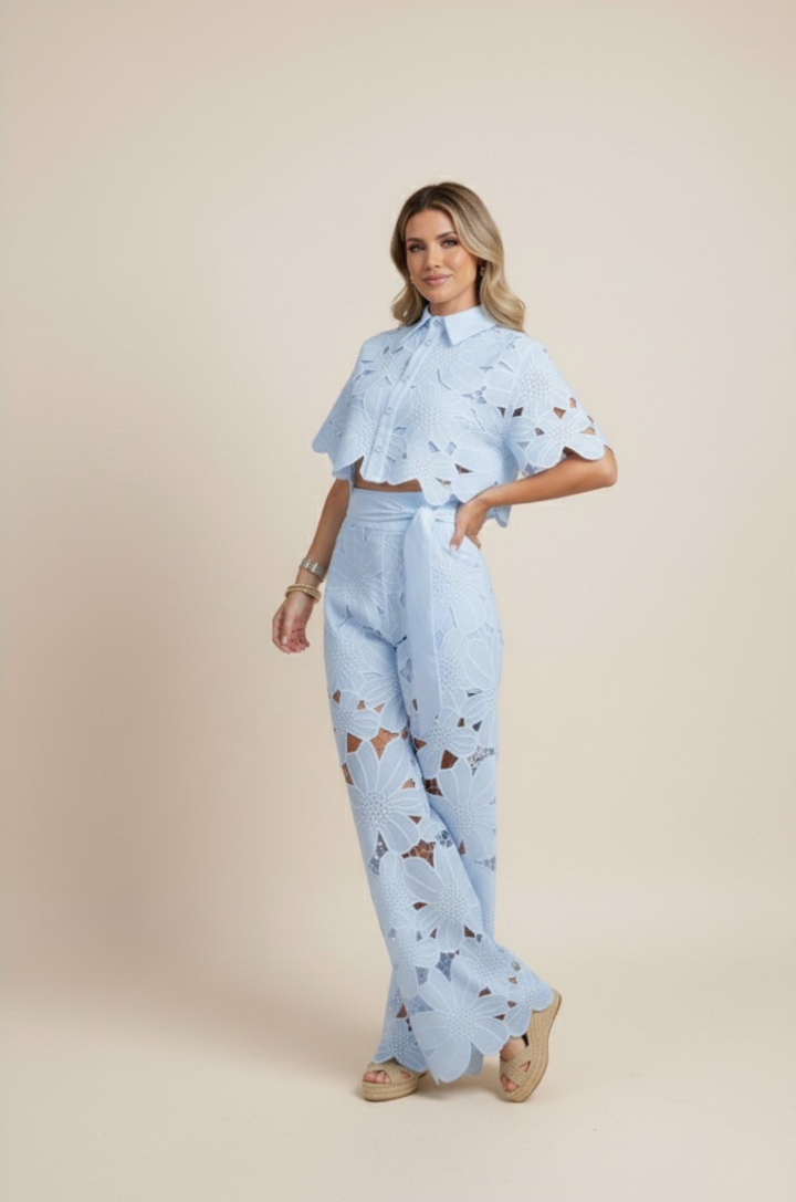 Elyse | Elegant White Floral Cutout Two-Piece Set