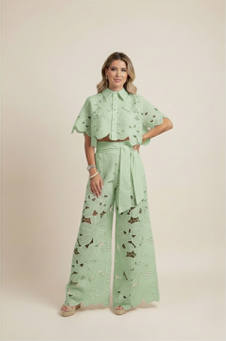 Elyse | Elegant White Floral Cutout Two-Piece Set