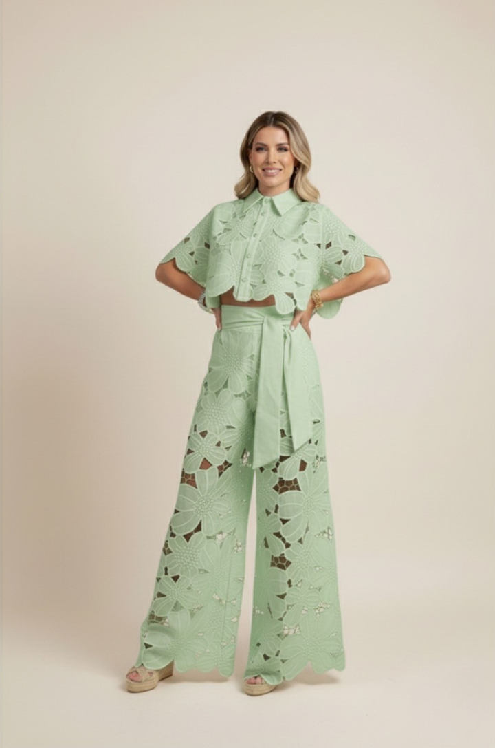 Elyse | Elegant White Floral Cutout Two-Piece Set