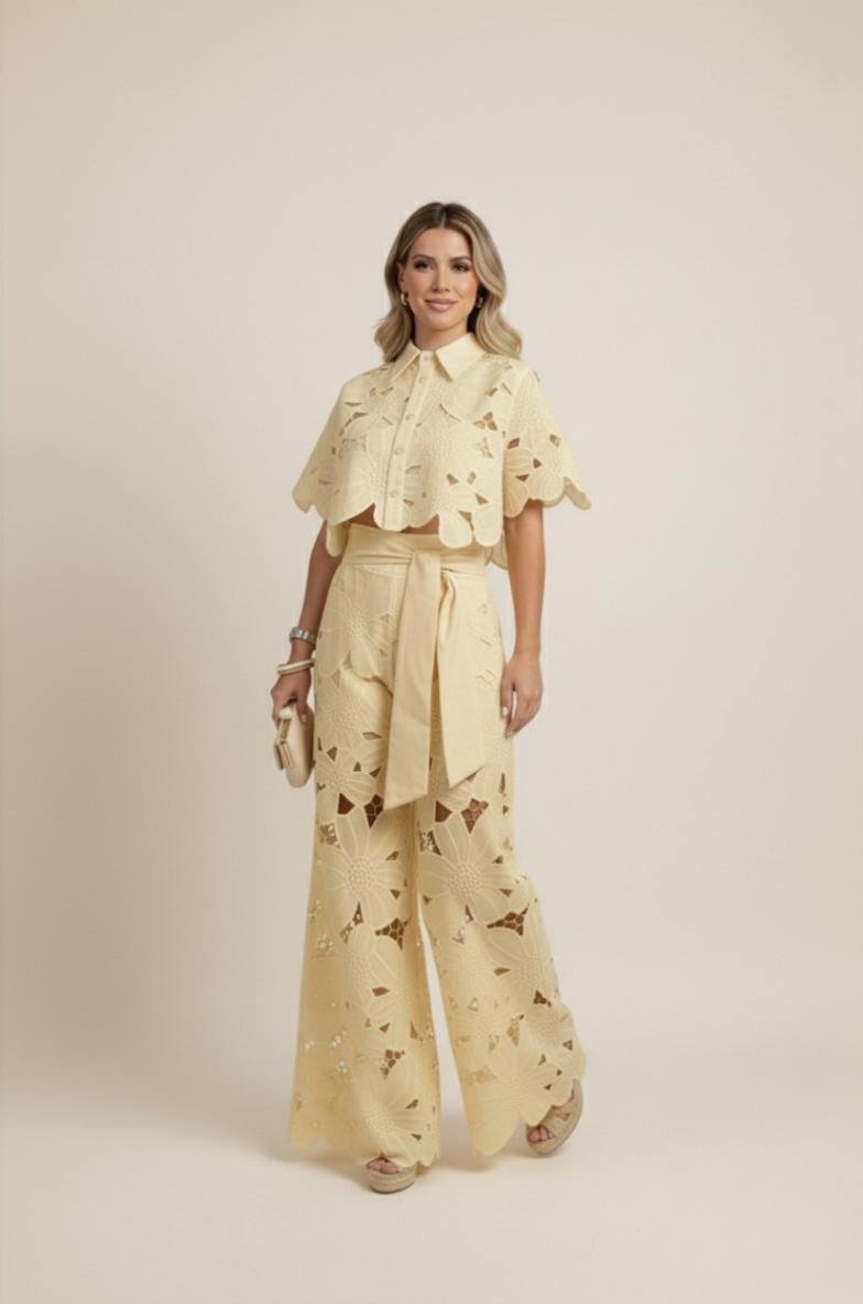 Elyse | Elegant White Floral Cutout Two-Piece Set