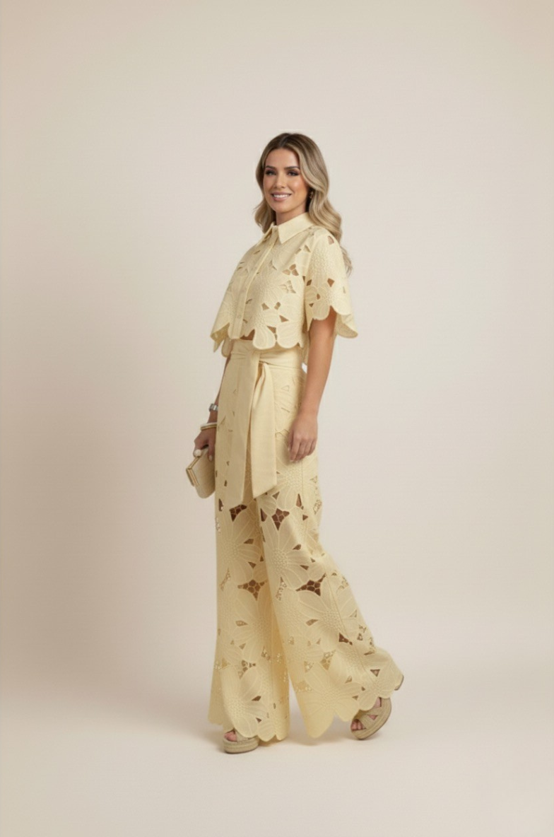 Elyse | Elegant White Floral Cutout Two-Piece Set