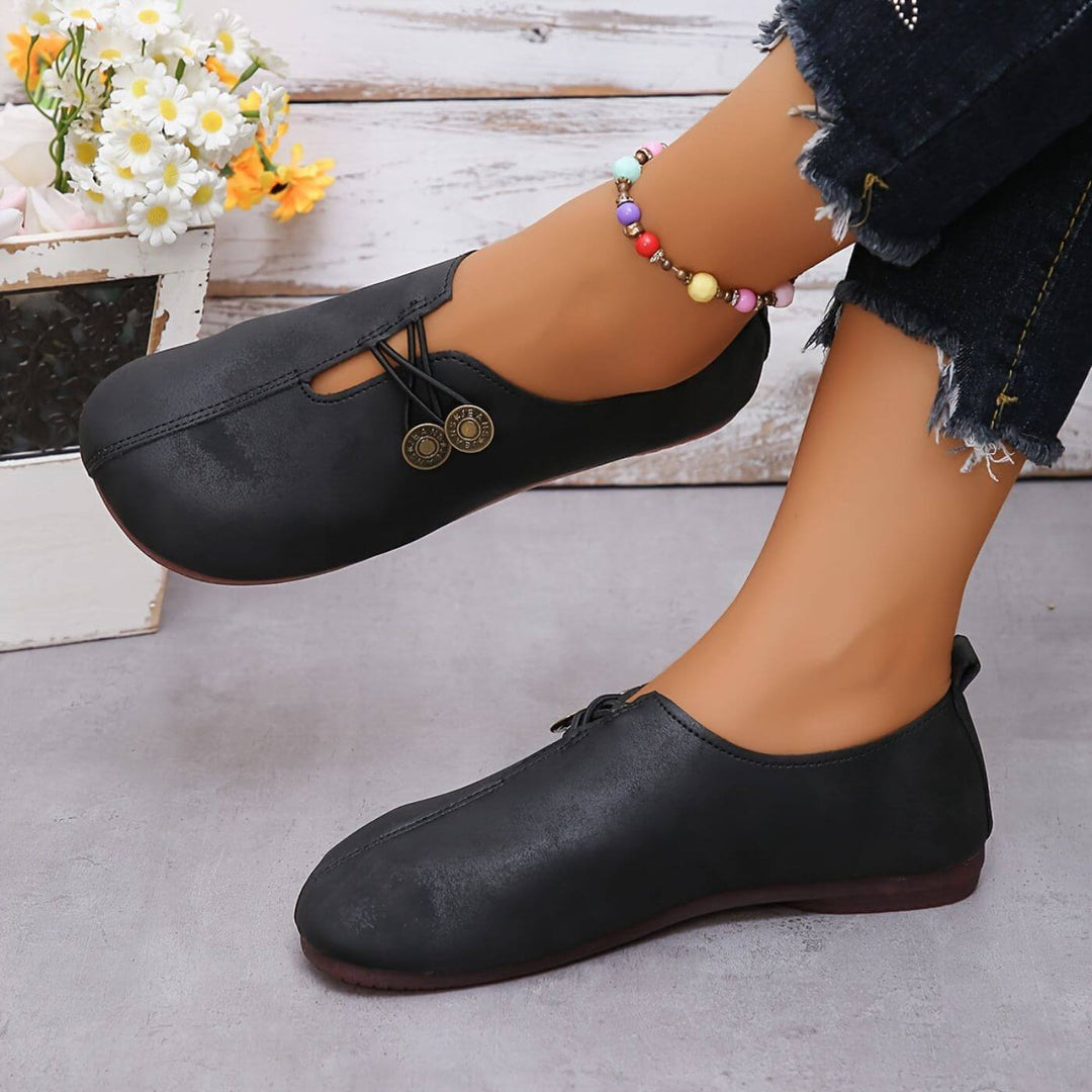 Lydia | Stylish Black Closed-Toe Orthopedic Sandals With Button Detail