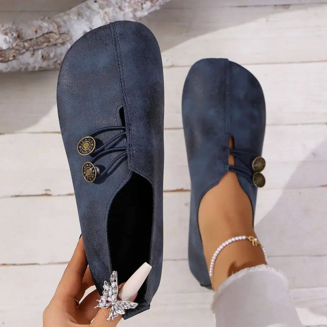Lydia | Stylish Black Closed-Toe Orthopedic Sandals With Button Detail