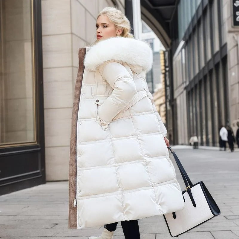 Willa | Chic Long Quilted Puffer Coat With Fur Hood