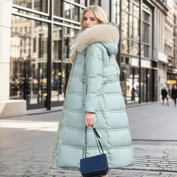 Willa | Chic Long Quilted Puffer Coat With Fur Hood