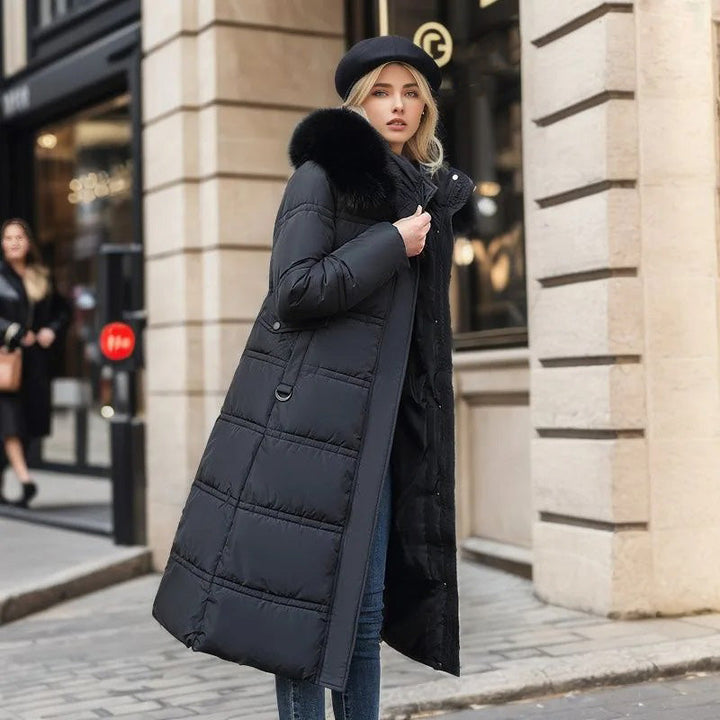 Willa | Chic Long Quilted Puffer Coat With Fur Hood