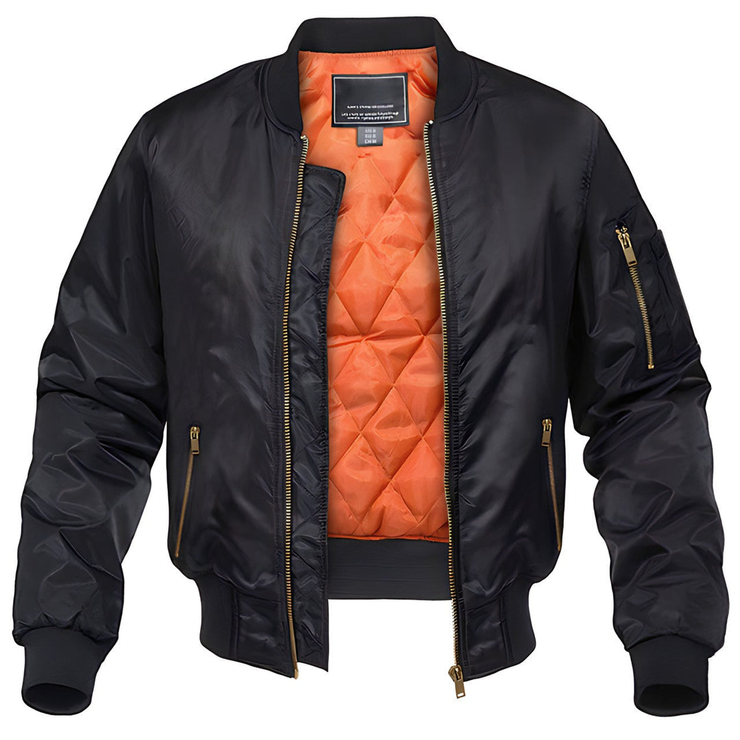 Vivienne | Stylish Black Aviator Bomber Jacket With Gold Zippers