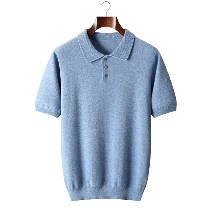 Cashmere Short Sleeve Polo Shirt Men - Light Blue Knit