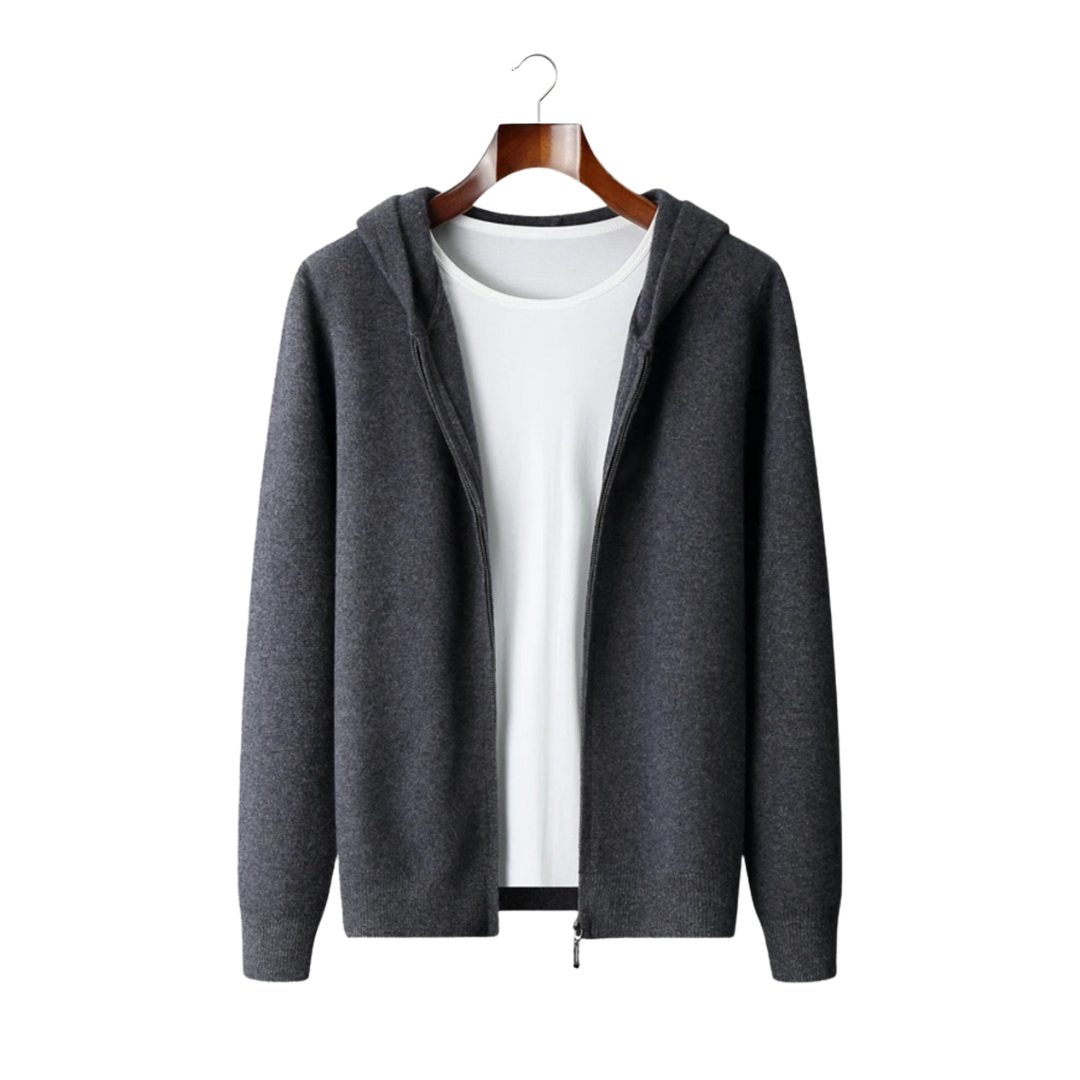 Tobias | Premium Cashmere Zip Up Hoodie Men - Charcoal