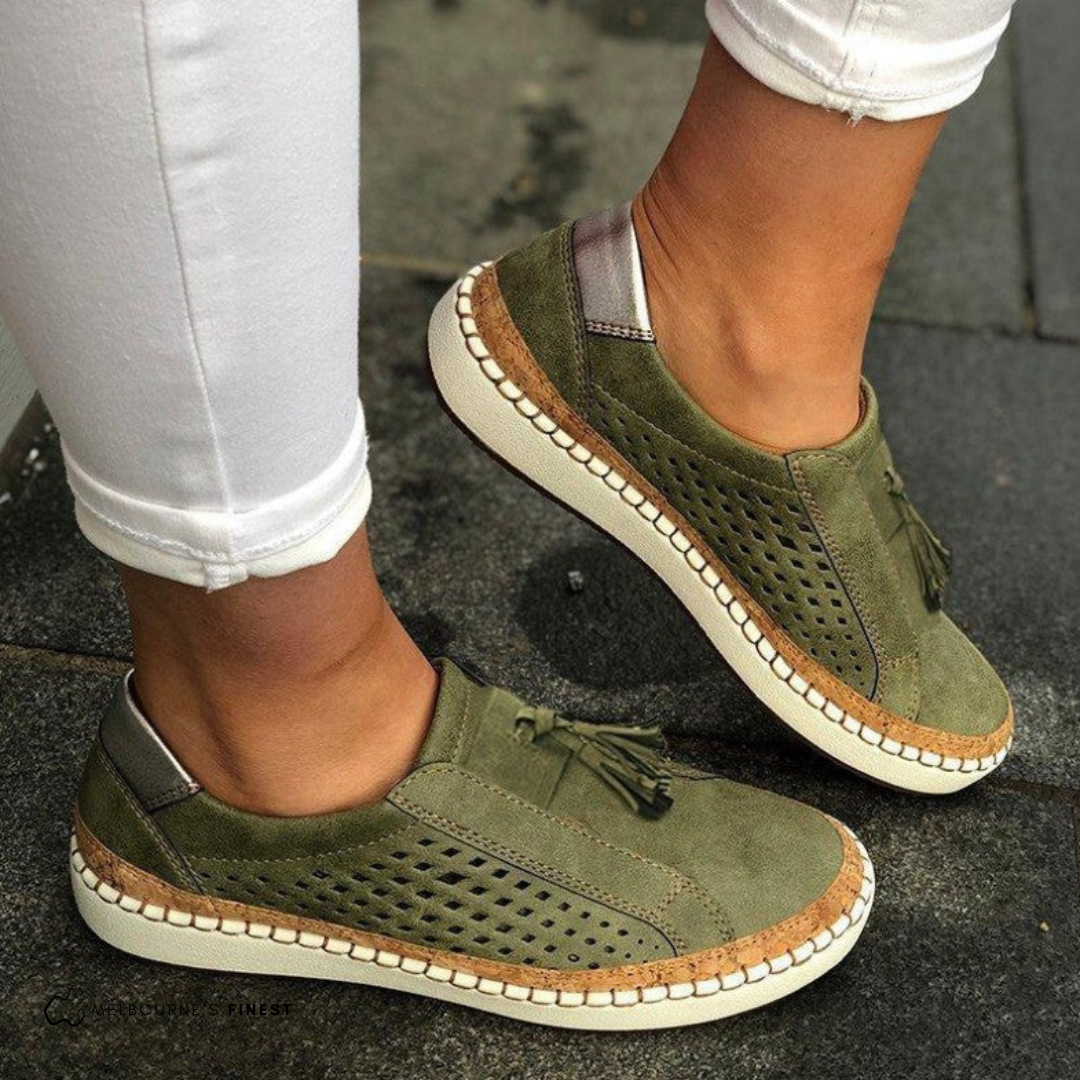 Kristine | Stylish Perforated Slip-On Sneakers With Tassel Detail