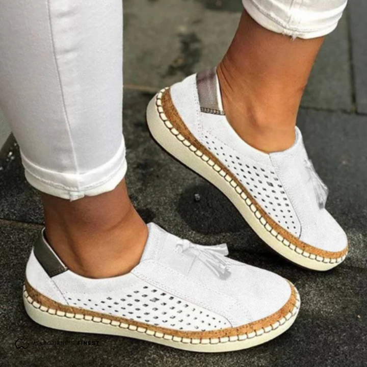 Kristine | Stylish Perforated Slip-On Sneakers With Tassel Detail