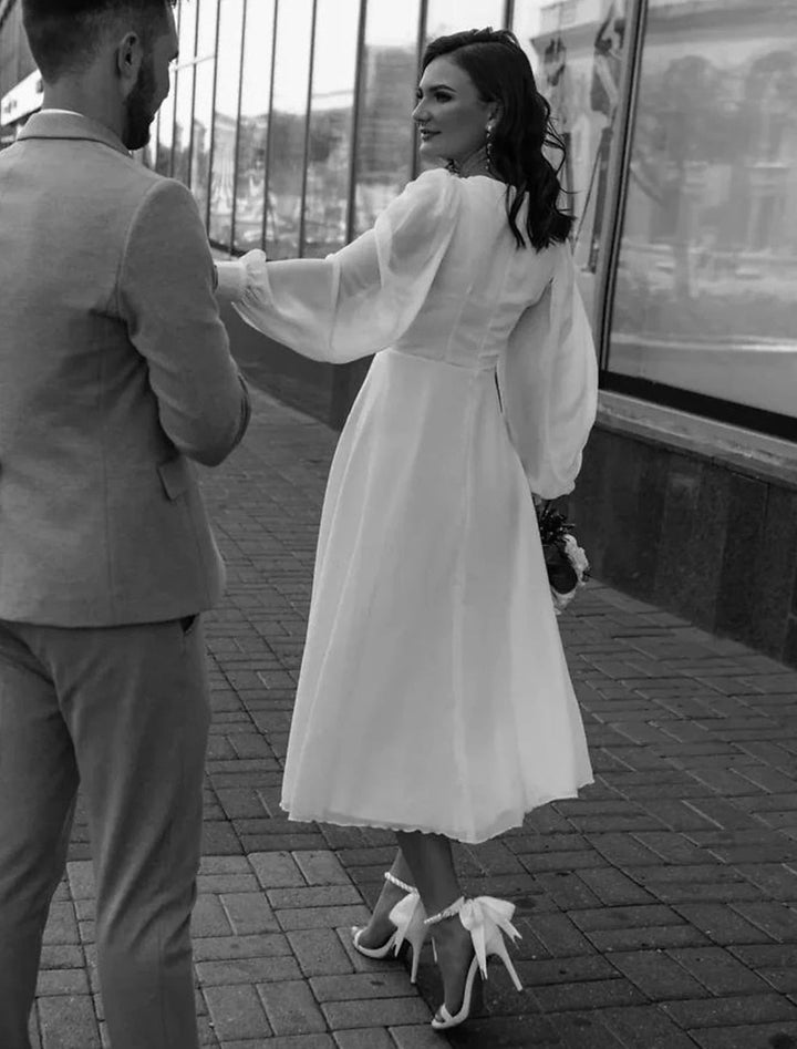 Grace | Elegant V-Neck Puff Sleeve Midi Wrap Dress