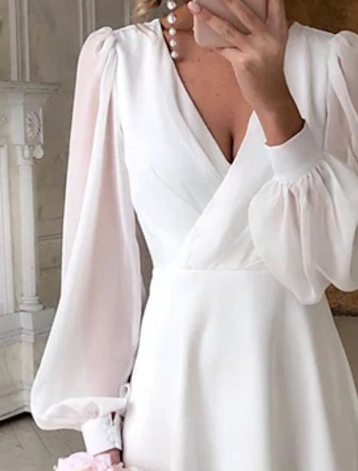 Grace | Elegant V-Neck Puff Sleeve Midi Wrap Dress