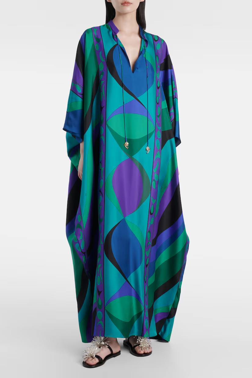 Julianna | Elegant Psychedelic Print Kaftan Maxi Dress With Kimono Sleeves