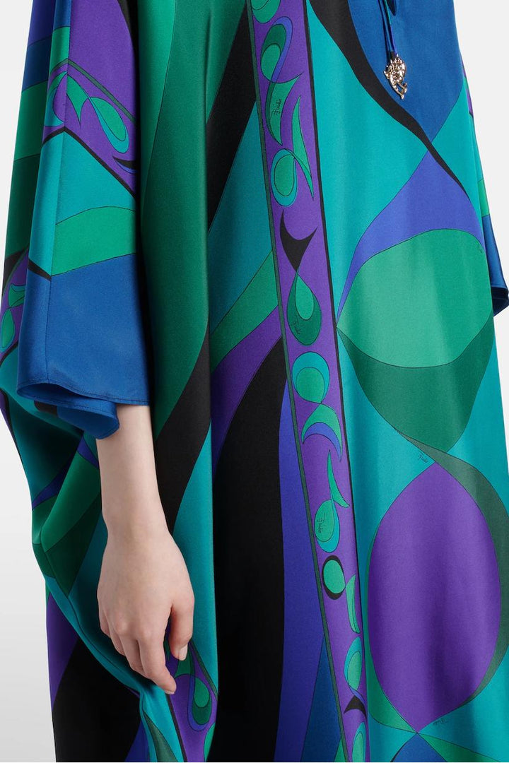 Julianna | Elegant Psychedelic Print Kaftan Maxi Dress With Kimono Sleeves