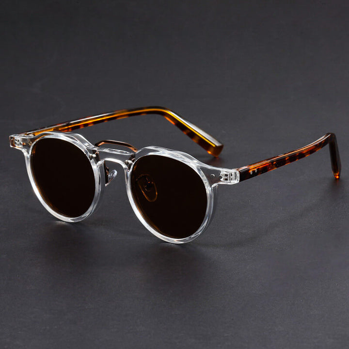 Jordan | Retro Clear Frame Round Sunglasses With Brown Lenses