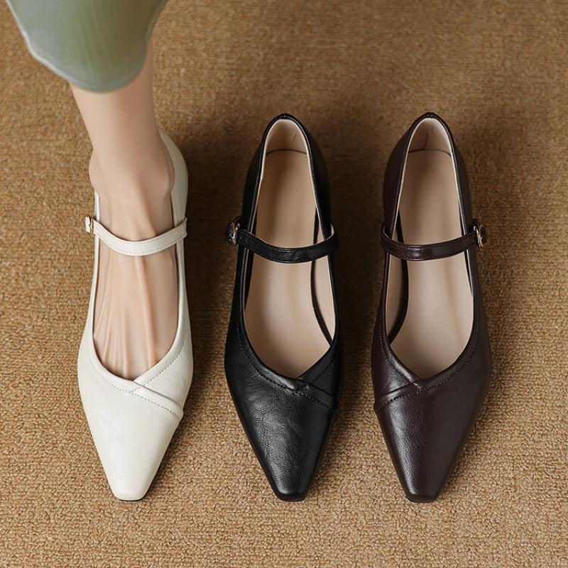 Rosemarie | Elegant Pointed Toe Mary Jane Flats With Ankle Strap