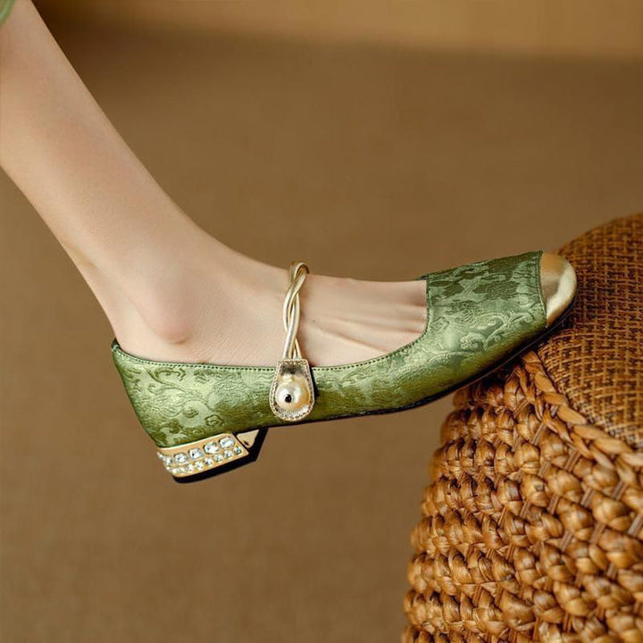 Elena | Elegant Pearl Embellished Mary Jane Low Heel Pumps
