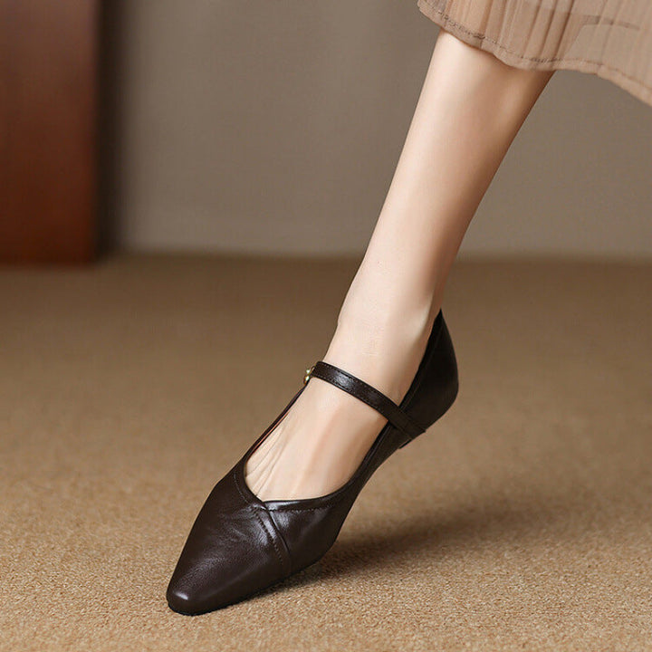 Rosemarie | Elegant Pointed Toe Mary Jane Flats With Ankle Strap