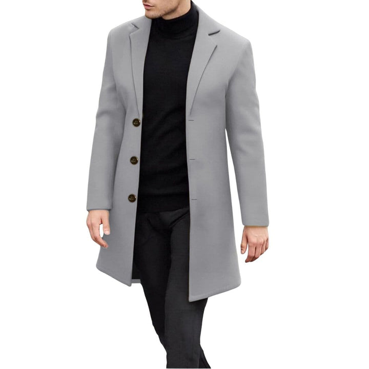 Phoebe | Stylish Navy Long Overcoat With Notched Lapels