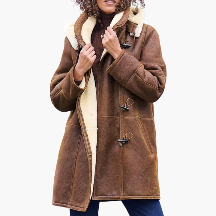 Freya | Stylish Faux Shearling Duffle Coat With Hood And Toggle Closures