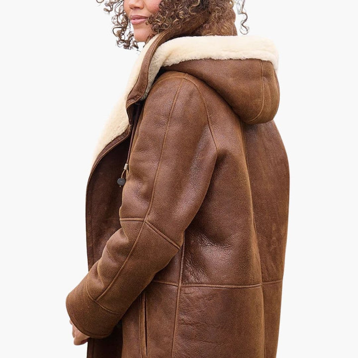 Freya | Stylish Faux Shearling Duffle Coat With Hood And Toggle Closures
